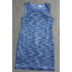 Calvin Klein Dress Womens Medium Blue Sleeveless Sheath Metallic‎ Textured Poly